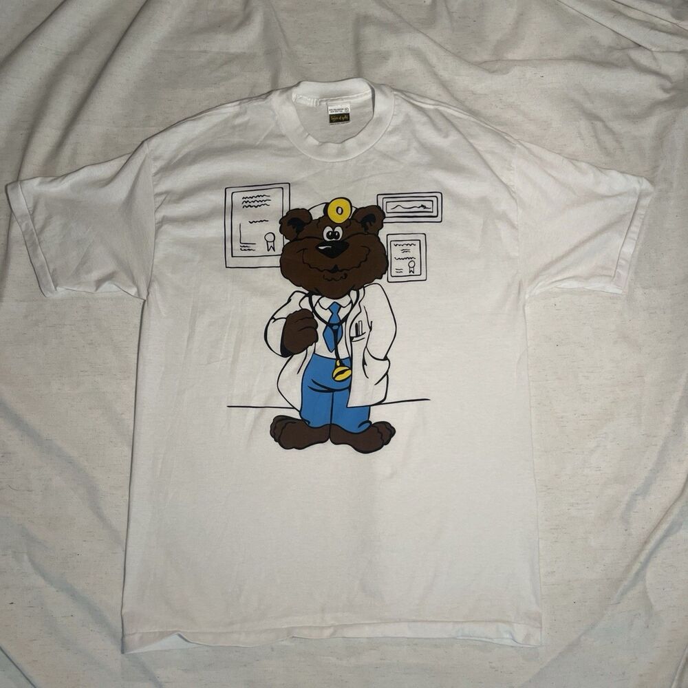 Vintage 90s Touch of Gold Shirt Mens XL White Single Stitch t shirt Doctor Bear